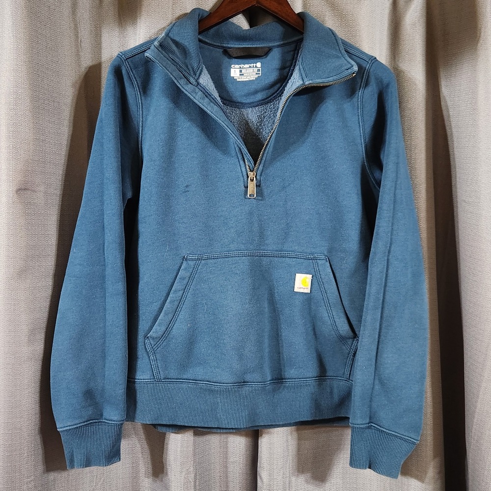 Carhartt Womens Relaxed Fit Quarter Zip Sweatshirt Teal Blue TS5657-W Small
